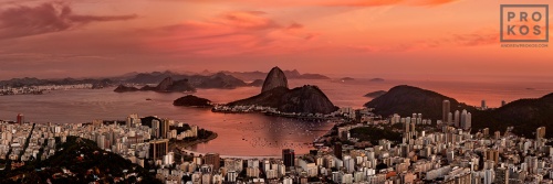 A high-definition panoramic view of Botafogo and the Sugarloaf Mount at dusk, Rio de Janeiro
