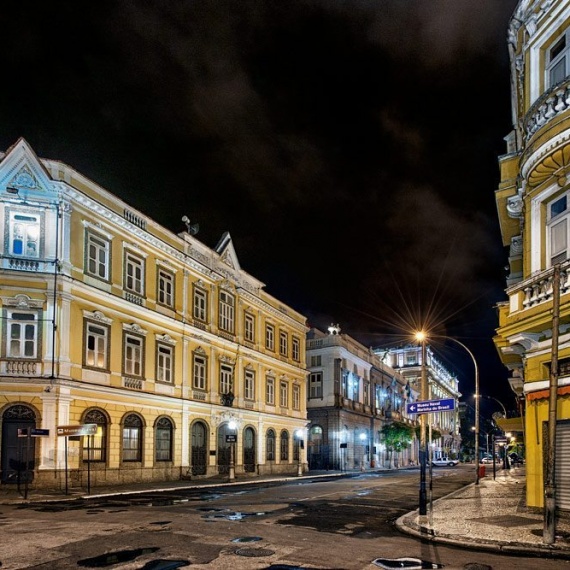 A fine art photo of the streets of Rio de Janeiro's Centro Historico at night. Uma visão das ruas do Centro Histórico do Rio de Janeiro à noite..