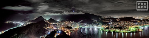 A panoramic view of Rio de Janeiro at night from the Pao de Acucar (Sugarloaf Mountain).