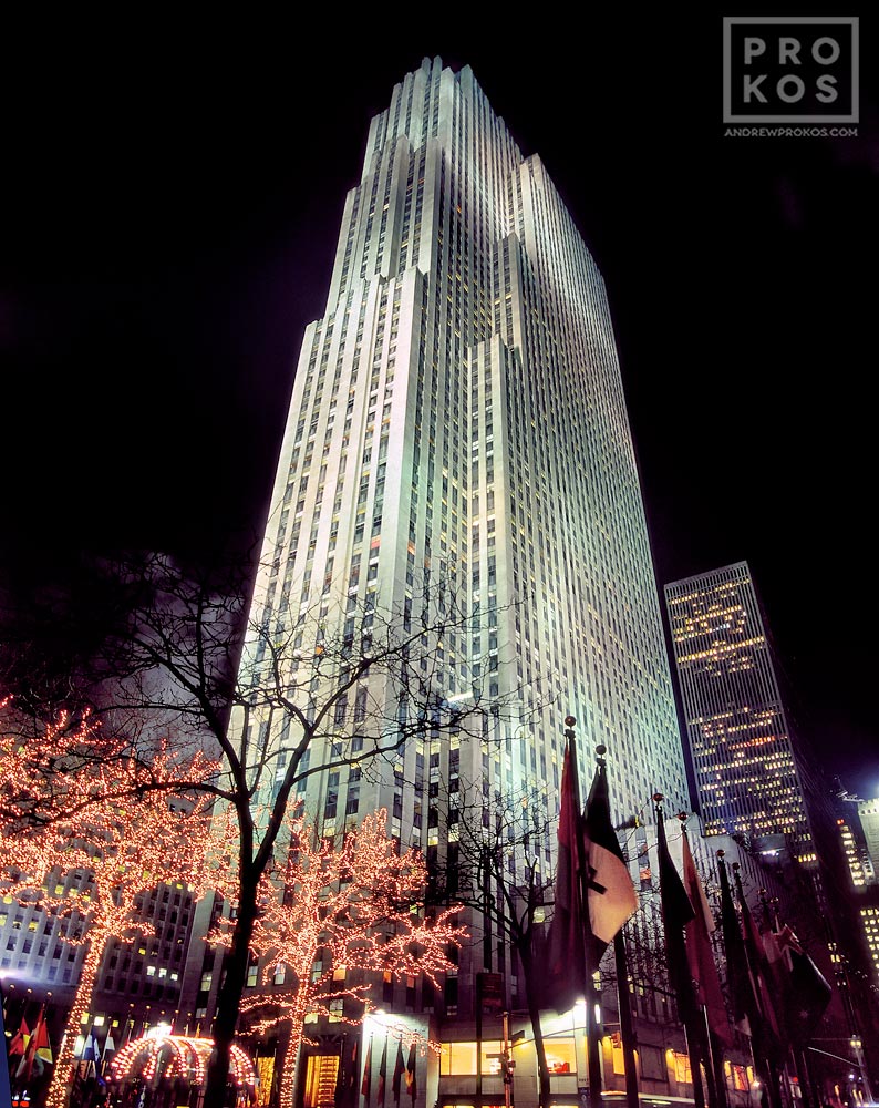 Rockefeller Center at Night II - Framed Photograph by Andrew Prokos