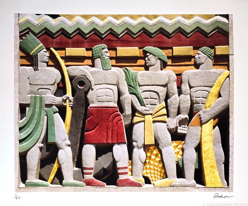 A color fine art print of an Art Deco relief found at Rockefeller Center, New York City