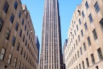 A daytime view of New York's Rockefeller Center and Channel Gardens