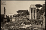 Ancient ruins in the Roman Forum, including the temples of Castor and Pollux, the temple of Venus, and the Arch of Septimus Severus. From the monochrome photo series "Forum Romanum".