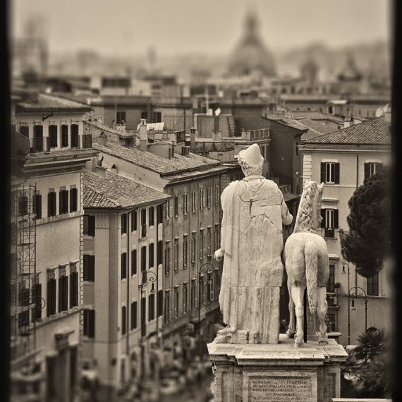 A view of Rome, Italy from the Campidoglio in black and white. From the monochrome photo series "Forum Romanum"