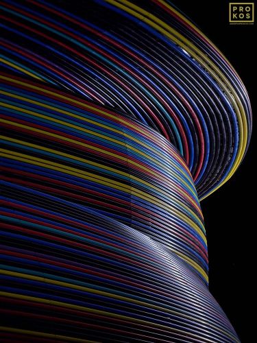A view of the Russia Pavilion at the Dubai World Expo as seen at night. The innovative curved pavilion design was by SPEECH Tchoban & Kuznetsov. Large-scale fine art prints of this photo are available up to 60 inches.