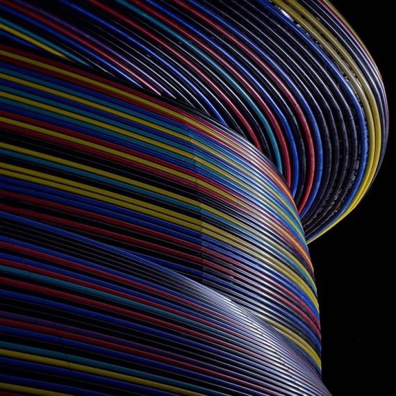A view of the Russia Pavilion at the Dubai World Expo as seen at night. The innovative curved pavilion design was by SPEECH Tchoban & Kuznetsov. Large-scale fine art prints of this photo are available up to 60 inches.