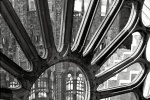 Black and white fine art photo of the rosette window in the Sagrada Familia church in Barcelona. Framed fine art prints of this photo are available in various sizes.