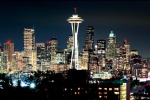 A high-definition panoramic skyline photo of Seattle, Washington at night. Large-scale fine art prints of this photo are available up to 120 inches in width.
