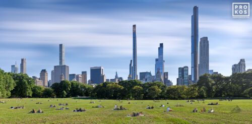 Central Park. New York - A four minute long-exposure photo of the Midtown Manhattan skyline as seen from Sheep Meadow in Central Park, New York City. Large-scale framed prints of this photo are available up to 90 inches in width.