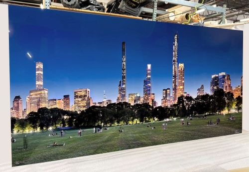A 30x60 inch limited edition print of Sheep Meadow at Dusk by photographer Andrew Prokos. Framed with an acrylic float mount using museum grade TrueLife acrylic.