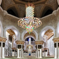 A view of the ornate interior of the Sheikh Zayed Grand Mosque in Abu Dhabi