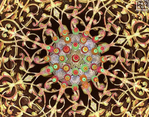A close-up view of an ornate chandelier from Sheikh Zayed Grand Mosque in Abu Dhabi, UAE