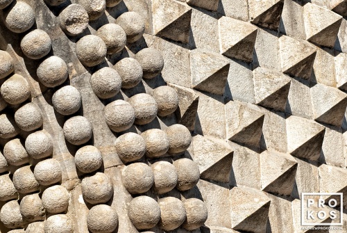An architectural detail photo from the neo-renaissance style entrance gate of the Palacio da Pena in Sintra, Portugal
