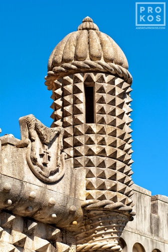 A turret in the neo-Renaissance style from the Palacio da Pena in Sintra, Portugal. Fine art prints of this photo are available framed in various styles. 