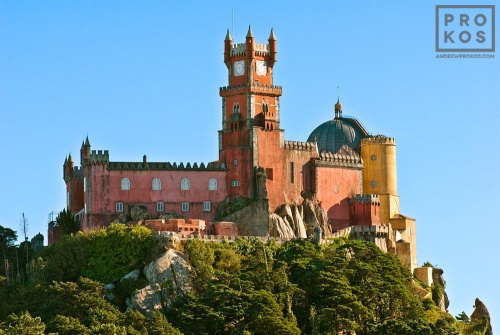 A view of the Palacio da Pena in Sintra, Portugal. The Palacio da Pena is a UNESCO World Heritage site. Fine art prints of this photo are available framed in various styles. 