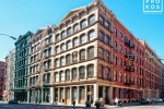 A wide angle view of the cast-iron loft buildings at the corner of Broome and Wooster Streets in Soho, New York City. Fine art prints of this photo are available framed in various styles, please inquire.