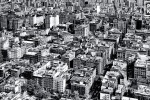 An ultra high-definition black and white cityscape of the rooftops of SoHo, New York City as seen from above. Large-scale fine art prints of this photo are available up to 90 inches wide.