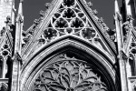 A detail of the stonework from the gothic facade of St. Patrick's Cathedral, New York City in black and white. Fine art prints of this photo are available framed in various styles. 