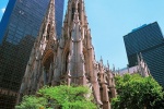 A high-definition color photo of Saint Patrick's Cathedral as seen from Fifth Avenue in New York City