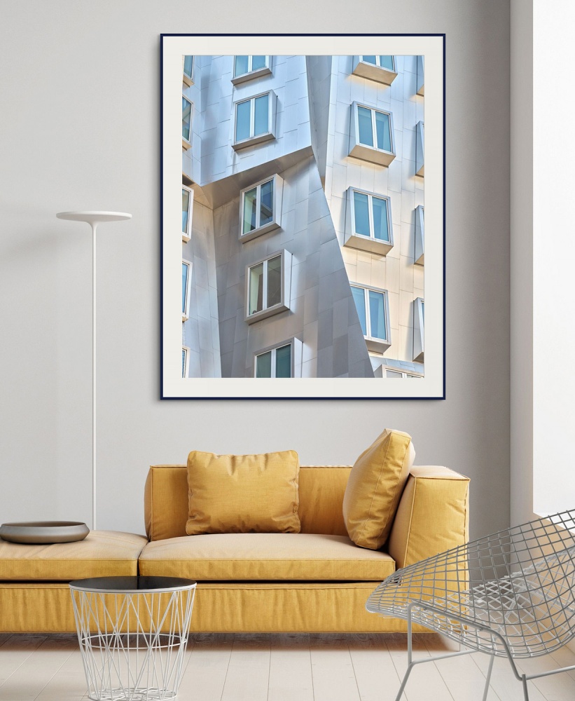 A framed color architectural print of the Stata Center in Cambridge, MA by fine art photographer Andrew Prokos