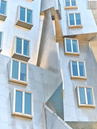 A color architectural photo of the facade of the Stata Center at the Massachusetts Institute of Technology by photographer Andrew Prokos