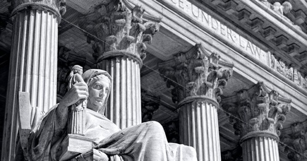 U.S. Supreme Court Exterior With Justice Statue (B&W) - Fine Art Photo ...