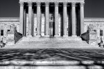A view of the United States Supreme Court, Washington DC in black and white
