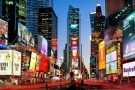 A panoramic view of Times Square at dusk, New York City