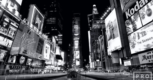 View Of Times Square At Night (B&W) - Fine Art Photo By Andrew Prokos