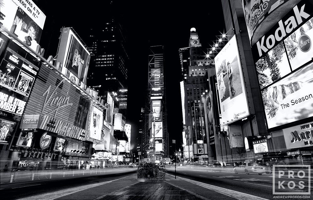 View Of Times Square At Night Bw Fine Art Photo By