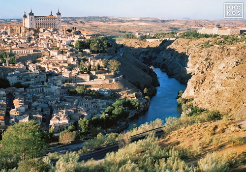 A view of the Alcazar of Toledo and the Tajo River, Spain. Framed fine art prints of this photo are available in various sizes.