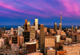 panoramic cityscape of toronto at dusk