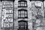 A black and white fine art photo of a painted street mural in black and white, Tribeca, New York City