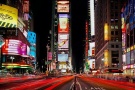 A long-exposure high-definition panoramic view of Times Square at night, New York City.