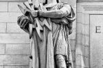 Black and white fine art photograph of the statue of Thales (depicting electricity) from the facade of Union Station in Washington DC