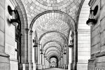 A black and white fine art architectural photo of Union Station's Grand Concourse, Washington DC