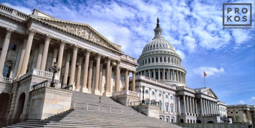 A panoramic architectural photo of the East Front of the U.S. Capitol building, Washington D.C.
