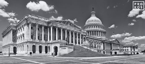 A high-definition black and white photo of the US Capitol East Front, Washington DC