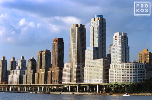 View of the skyscrapers on Manhattan's upper West Side as seen from the Hudson River