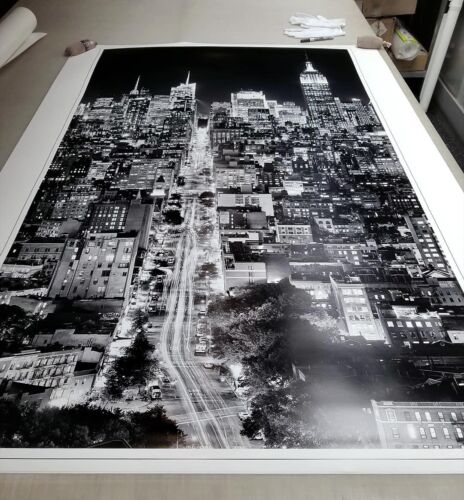 Manhattan Night Cityscape - 72 Inch Black and White Vertical Photograph
