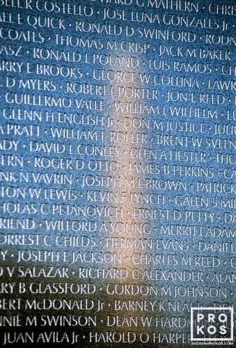 A photo of the names inscibed on the Vietnam Veteran's Memorial, Washington DC. Fine art prints of this photo are available framed in various styles, please inquire. 