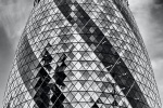 Black and white architectural photography of 30 St. Mary Axe (the Gherkin). High-definition fine art prints of this photo are available up to 72 inches in height and framed in contemporary styles. 