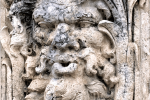 A coralstone architectural detail representing Aeolus, God of the Winds, at Vizcaya Museum, Miami, Florida