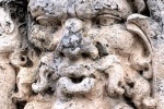 An architectural detail representing Aeolus, God of the Winds carved from local coralstone, at Vizcaya Museum, Miami, Florida