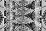 Black and white fine art photography of the gothic interior of Westminster Abbey looking upward at the ribbed nave vault, London, England. Limited edition prints of this photograph are available up to 60 inches in height.
