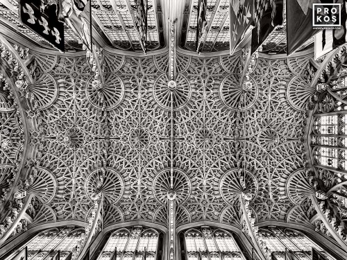 A black and white fine art photo of the ornate gothic interior of the Lady Chapel at Westminster Abbey, London, England. Limited edition prints of this photograph are available up to 60 inches in height and framed in various wood, metal, and acrylic styles.
