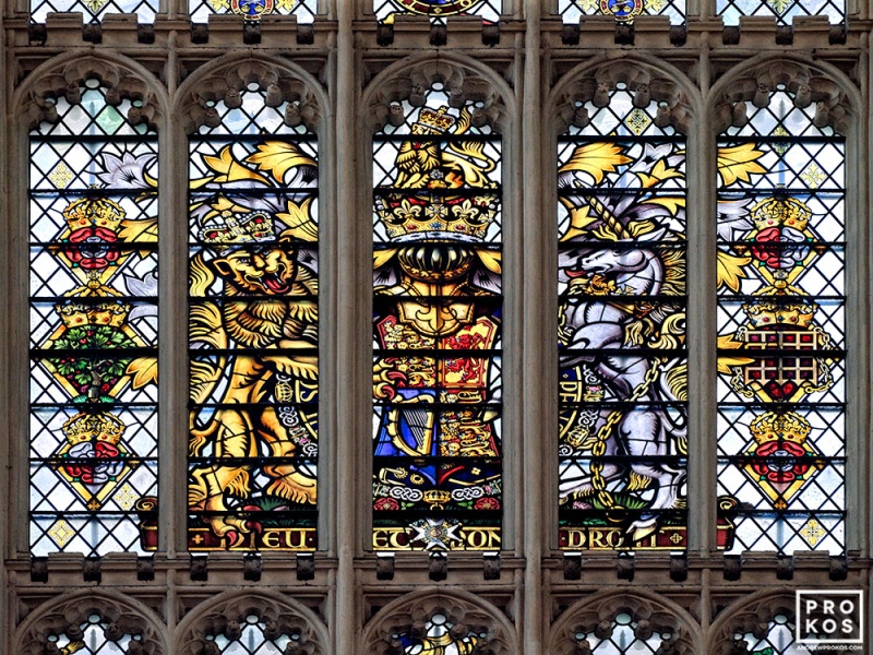 Lion Unicorn Stained Glass Window Westminster Abbey London