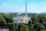 An ultra high-definition panoramic photograph of the White House, Washington Monument, Jefferson Memorial, and National Mall, Washington DC.