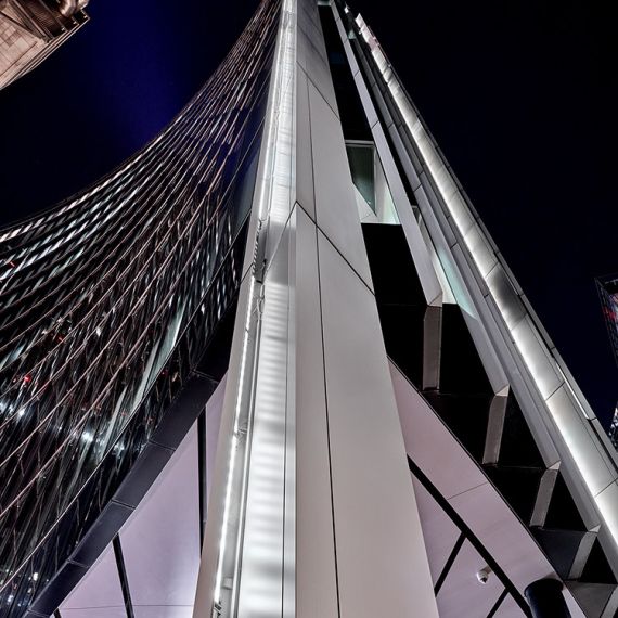 An upward looking view of the Willis Building skyscraper at night, in the City of London. Large-format fine art prints of this photo are available up to 72 inches in height and framed in various styles. 