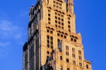 A color architectural photo of the Woolworth Building at sunset, New York City